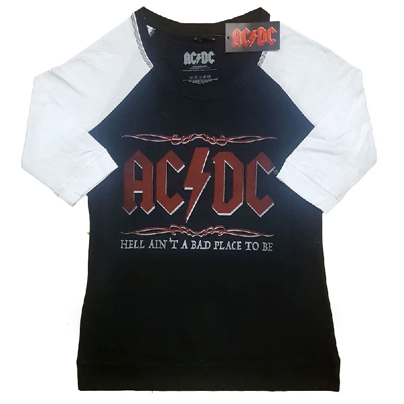 AC/DC Unisex Raglan T-Shirt: Hell Ain't A Bad Place Collared Crew Neck Turtle Neck