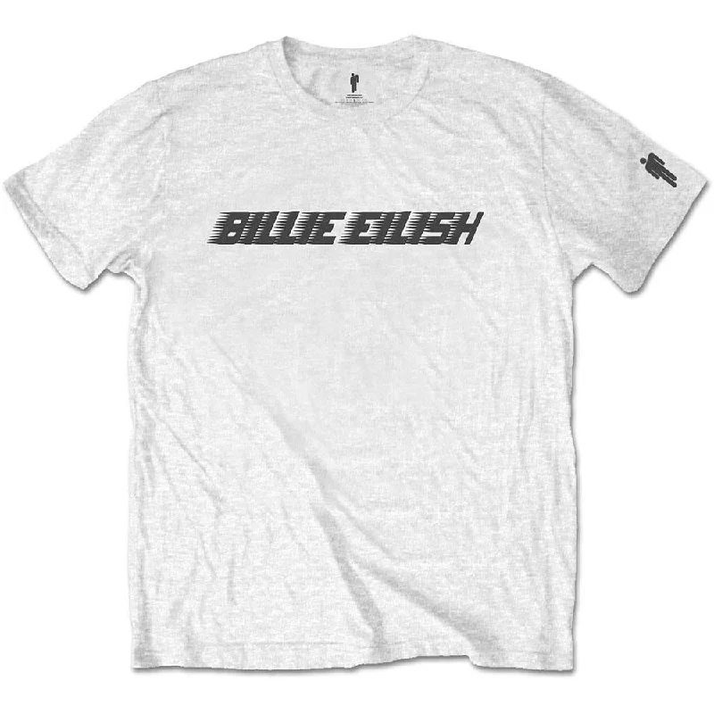 Billie Eilish Kids T-Shirt: Black Racer Logo (Sleeve Print) Asymmetrical Pockets Print