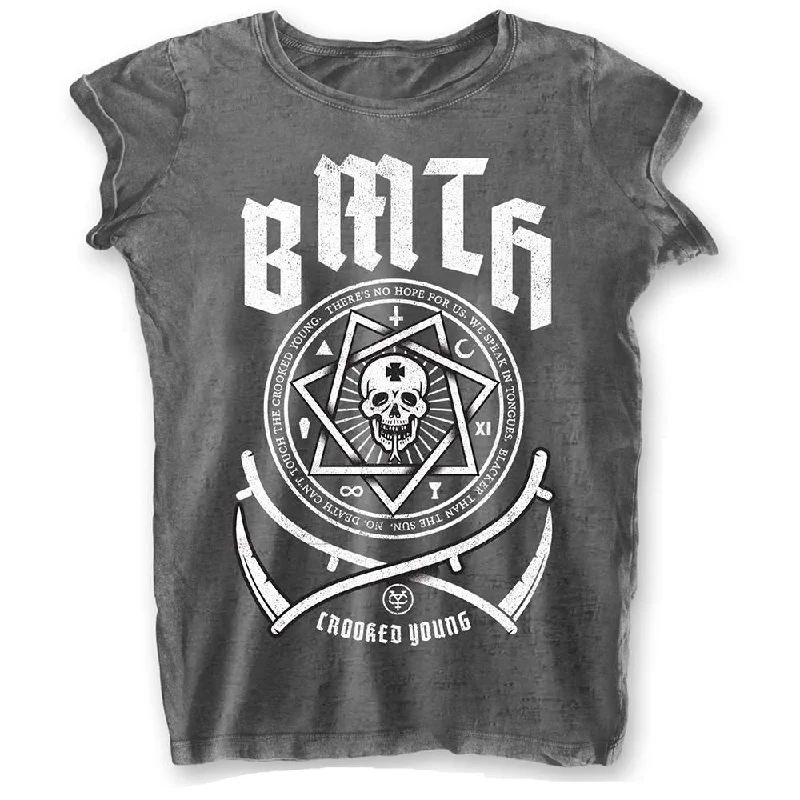 Bring Me The Horizon Ladies Fashion T-Shirt: Crooked Young (Burn Out) Chenille Blend Fleece Blend Nylon Blend