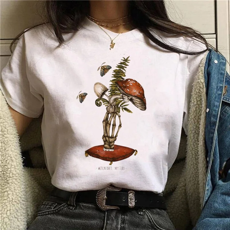 DressBetty - Funny Mushroom Print T-shirt Women's Fashion Versatile Top T-shirt Mesh Blend Leather Blend Suede Blend