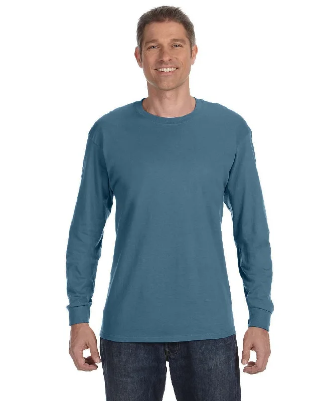 Gildan Heavy Cotton Long Sleeve T-Shirt | Indigo Blue Knit Fabric Woven Fabric Fleece Fabric