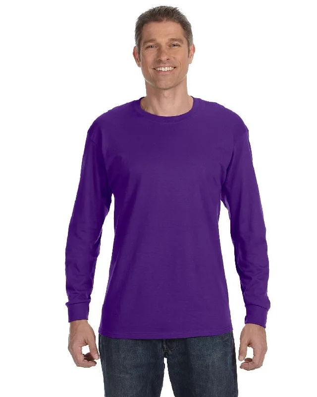 Gildan Heavy Cotton Long Sleeve T-Shirt | Purple Polka Dot Checkered Tartan