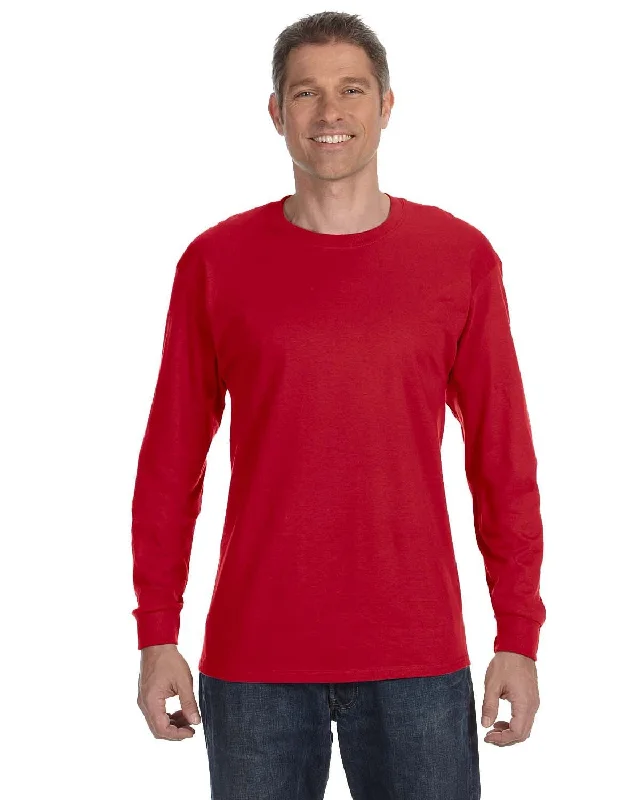 Gildan Heavy Cotton Long Sleeve T-Shirt | Red Mesh Blend Leather Blend Suede Blend