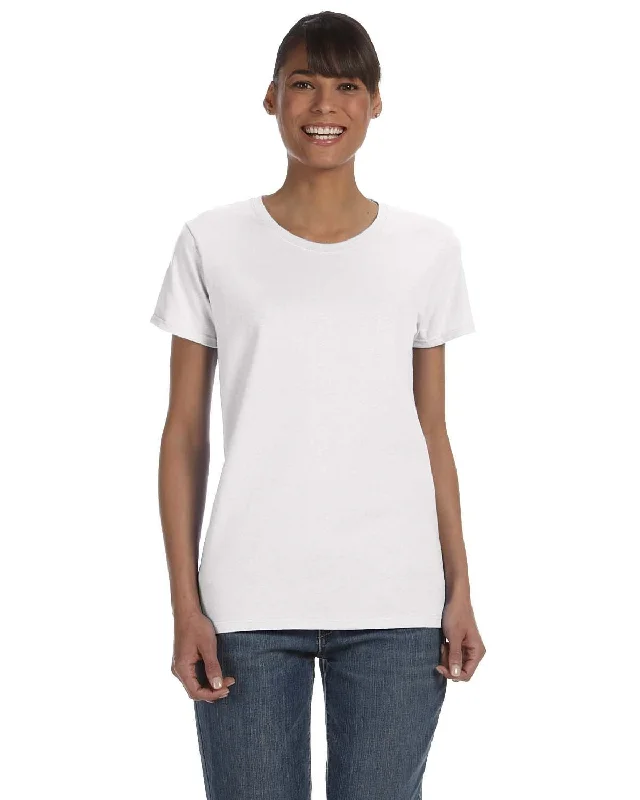 Gildan Ladies Lightweight 100% Cotton T-Shirt | White Mesh Blend Leather Blend Suede Blend