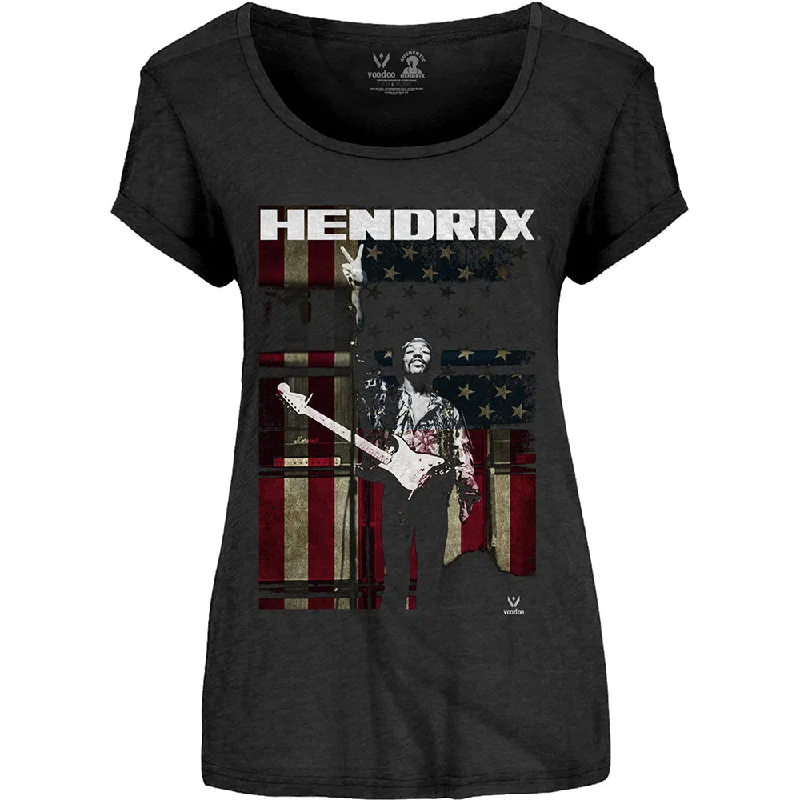 Jimi Hendrix Ladies T-Shirt: Peace Flag Collared Crew Neck Turtle Neck