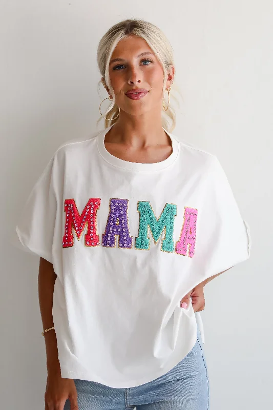 FINAL SALE - Mama Rhinestone Letter Tee Zippered Front Buttoned Front Snap Front