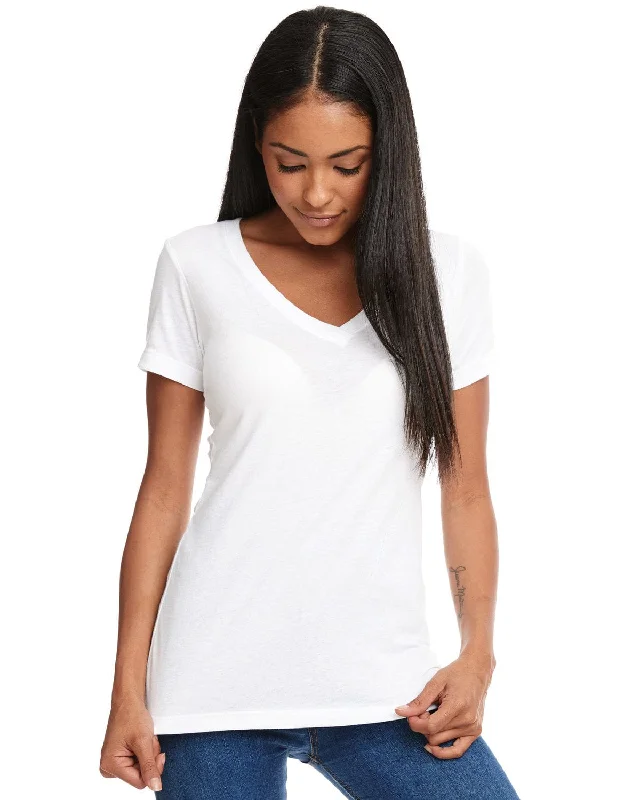 Next Level Ladies Ideal V-Neck Tee | White Solid Color Striped Floral