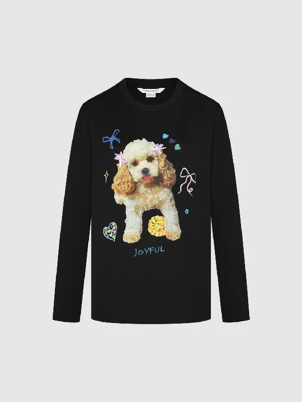 Puppy Printed Loose T-Shirts Spandex Blend Rayon Blend Denim Blend