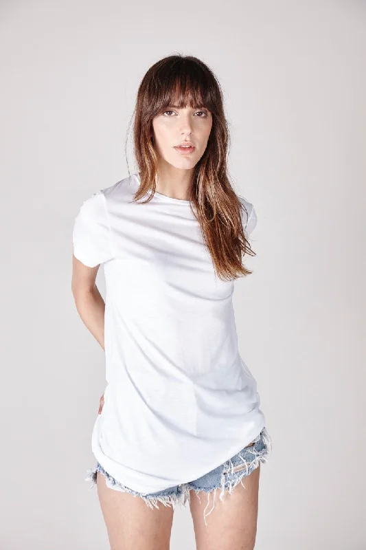 The Alexa Basic T-shirt - White Solid Print Embellished