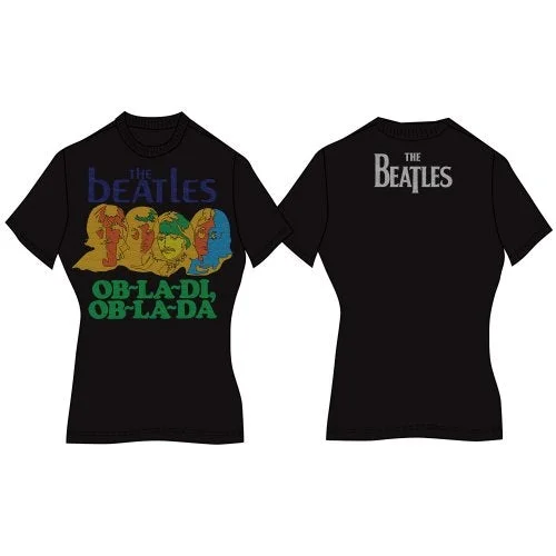 The Beatles Ladies Premium T-Shirt: Ob-La-Di (Back Print) Mesh Fabric Canvas Fabric Denim Fabric