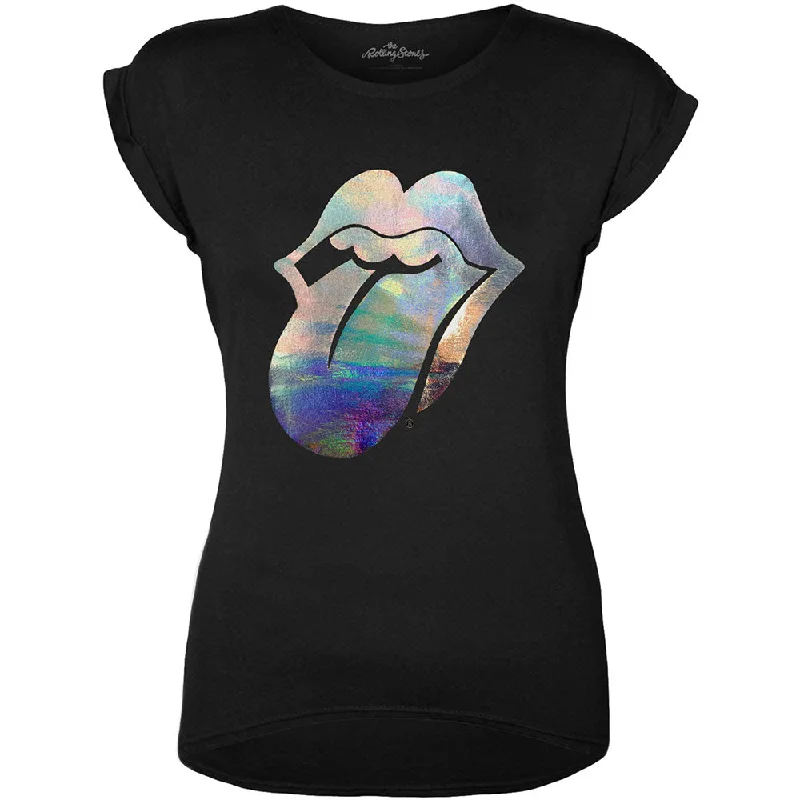 The Rolling Stones Ladies Fashion T-Shirt: Foil Tongue (Foiled Application) Front Pockets Side Pockets Patch Pockets