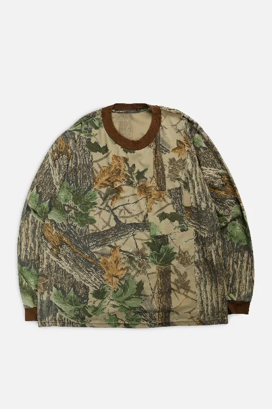 Vintage Camo Long Sleeve Tee - L Print Jacquard Patchwork