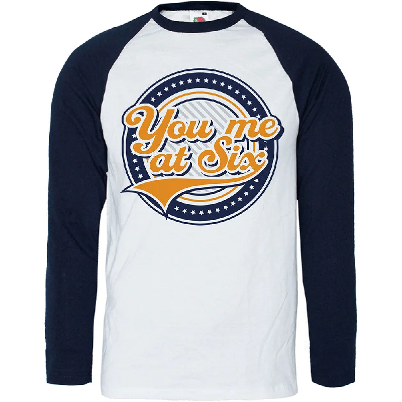 You Me At Six Unisex Raglan T-Shirt Crest Print Jacquard Patchwork