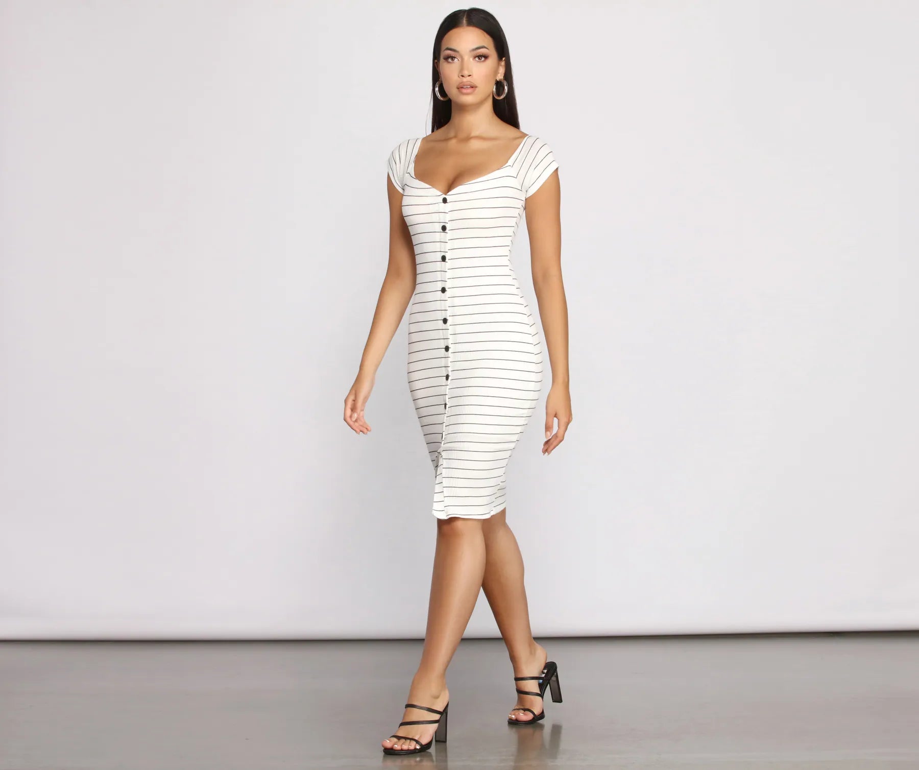 Stripe It Down Ribbed Button Down Midi Dress Stylish Color Block Midi Dress