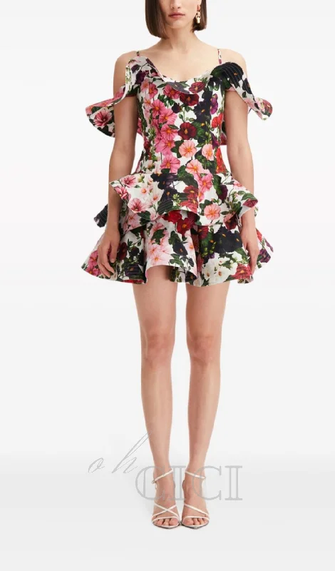 MULTICOLOR FLORAL PRINTED MINI DRESS Cozy Ribbed Mini Dress