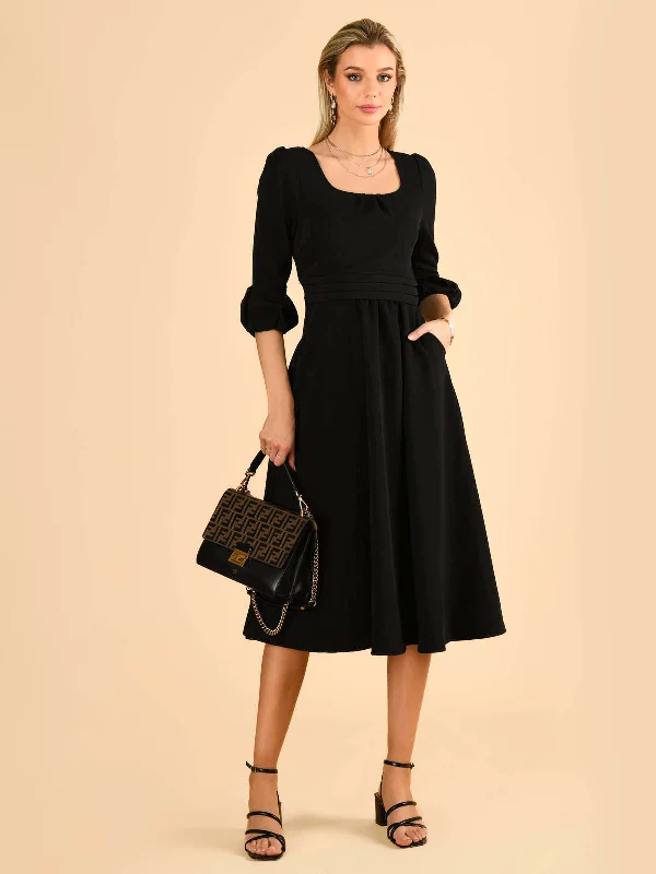 Jolie Moi Bell Sleeve Midi Dress, Black Comfortable Empire Waist Midi Dress