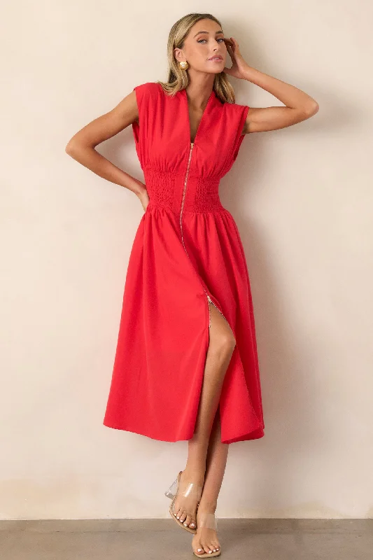 Circle Of Friends Red Midi Dress Stylish Button-Down Midi Dress