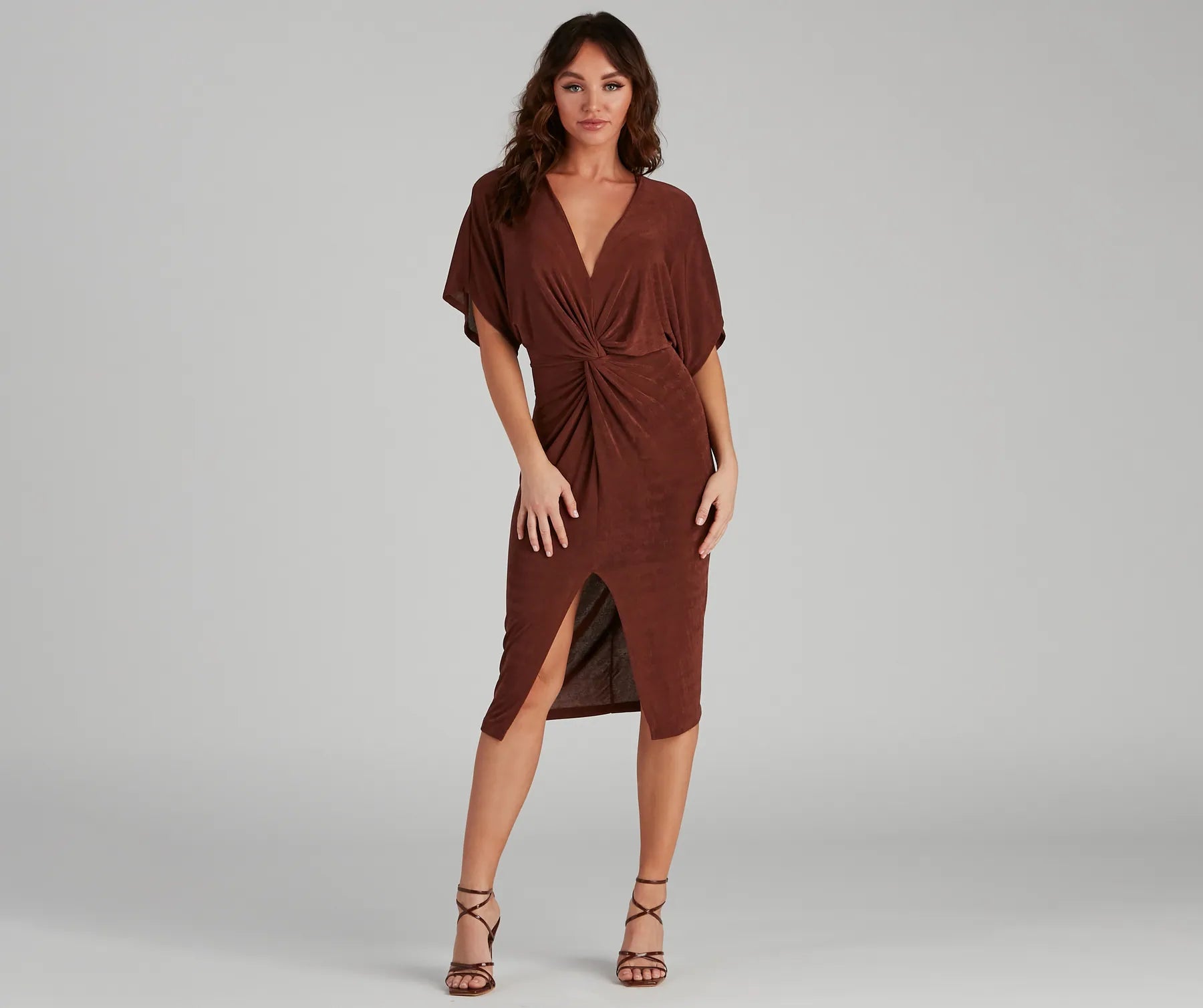 Classy Evening V-Neck Knotted Midi Dress Stylish Wraparound Midi Dress