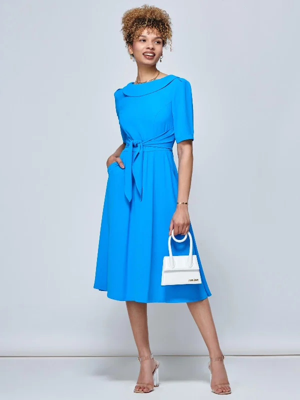 Jolie Moi Gemma Belted Midi Dress, Blue Stylish Button-Up Midi Dress