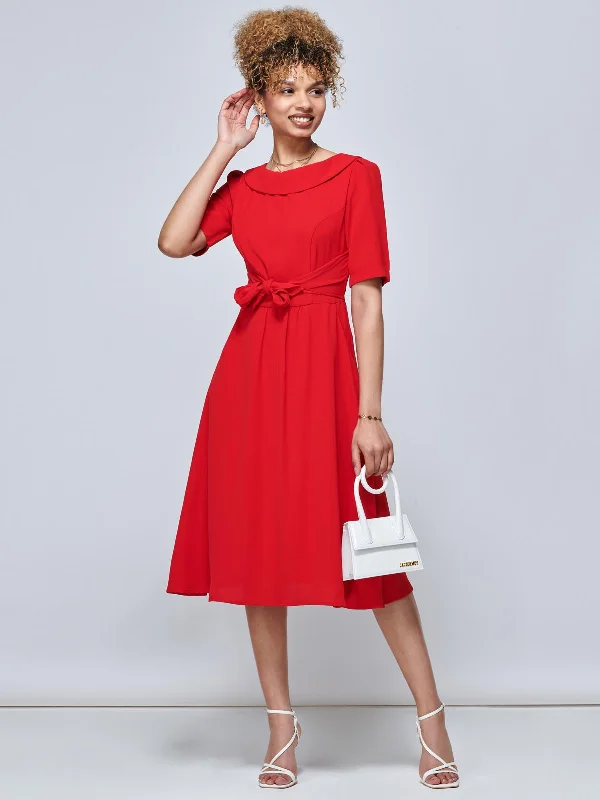 Jolie Moi Gemma Belted Midi Dress, Red Stylish Halter Neck Midi Dress