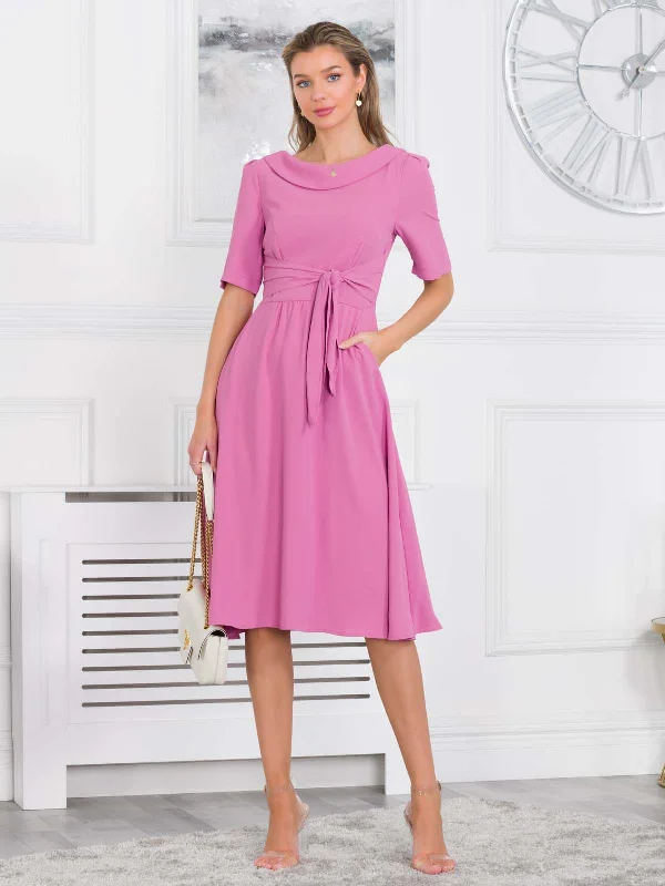 Jolie Moi Gemma Belted Midi Dress, Pink Fashionable Chiffon Midi Dress