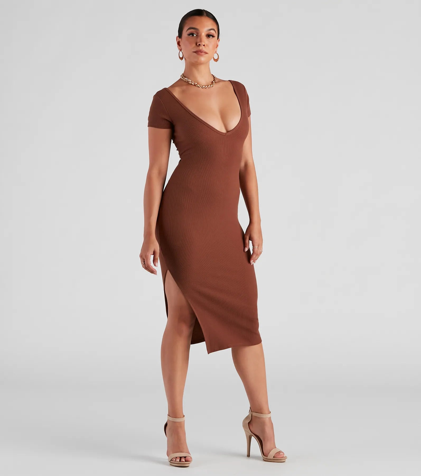 Cutie In Cap Sleeve Midi Dress Fashionable Chiffon Midi Dress