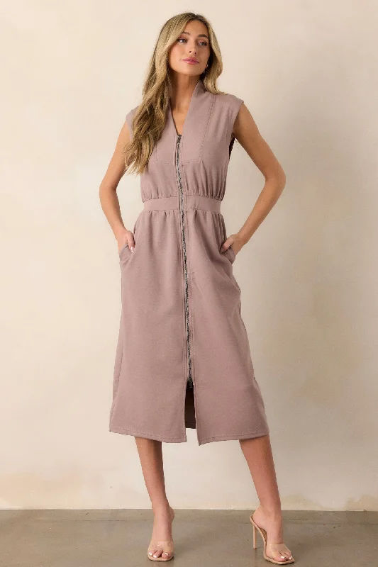 Distant Sun Dark Taupe Sleeveless Midi Dress Comfortable Lace-Up Midi Dress