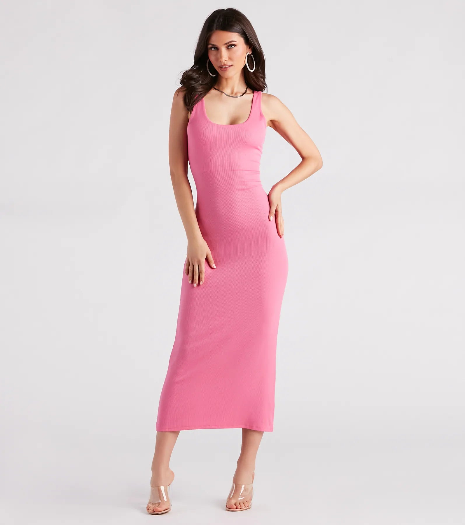 Effortless Styling Ribbed Knit Midi Dress Trendy Ruffled Sleeve Midi Dress