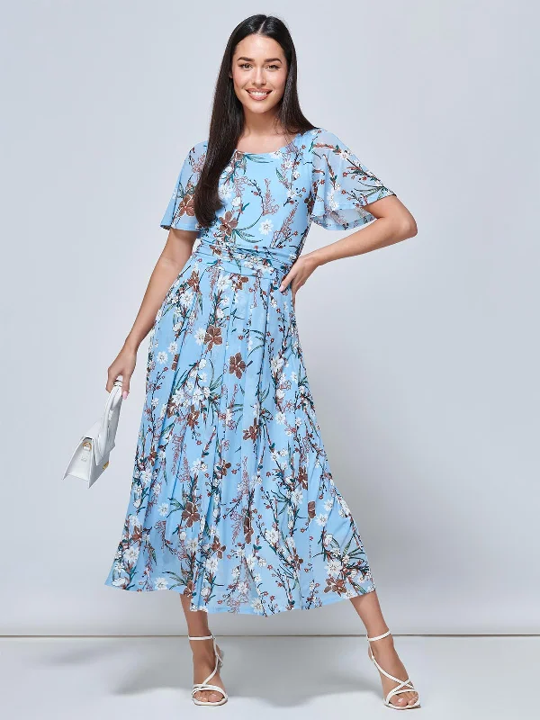 Gianna Floral Midi Dress, Light Blue Fashionable Shift Midi Dress