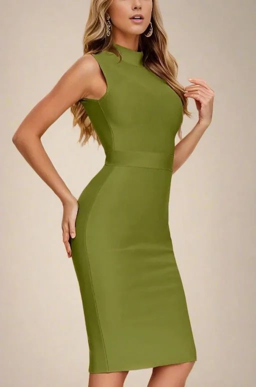 Grace Bandage Midi Dress - Olive Green Comfortable Denim Midi Dress