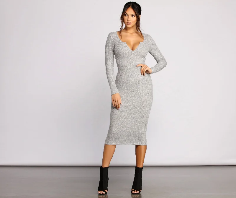 Keepin' Knit Simple Ribbed Midi Dress Stylish Color Block Midi Dress