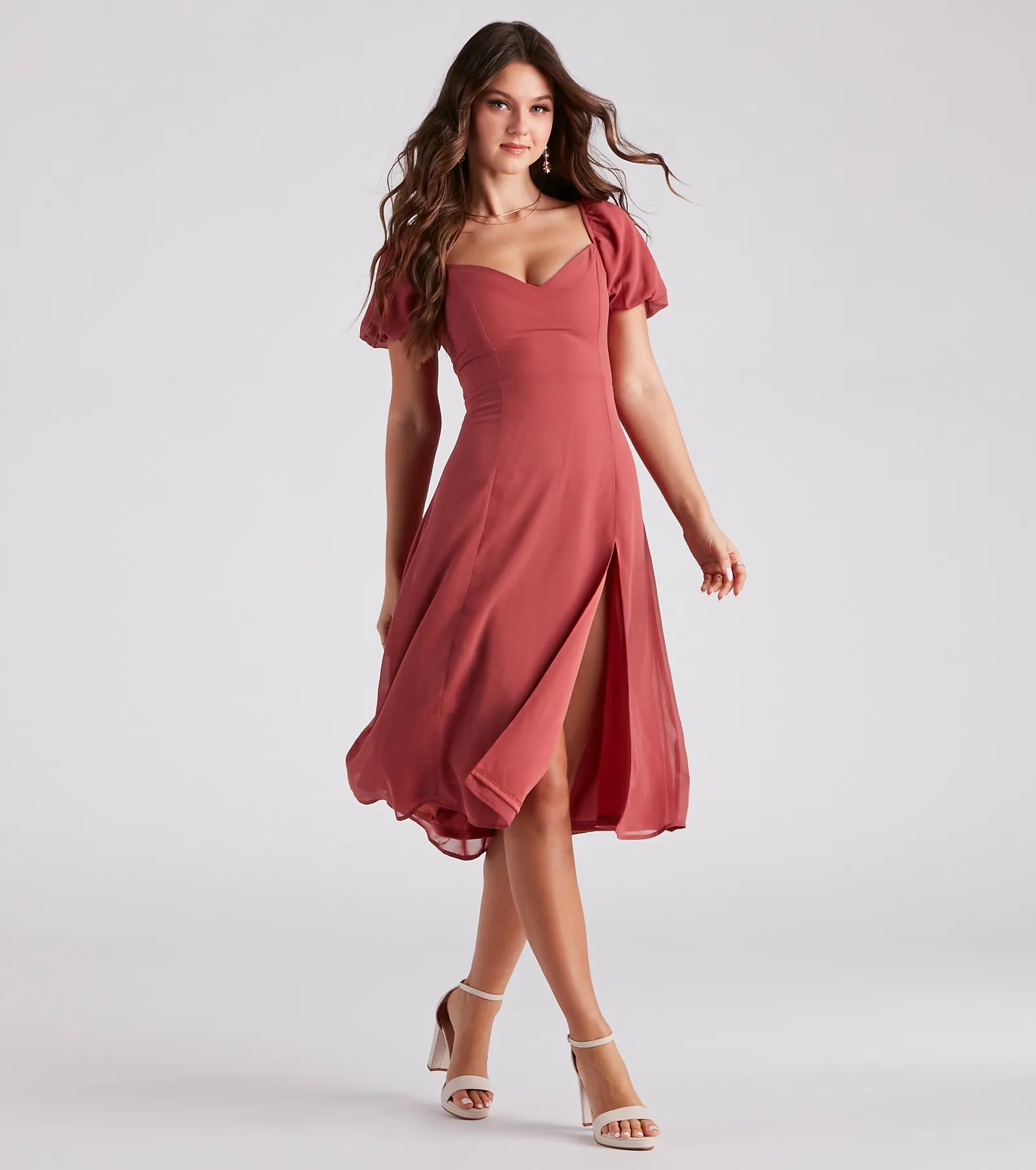 Love Swept Chiffon Slit Midi Dress Comfortable Casual Midi Dress