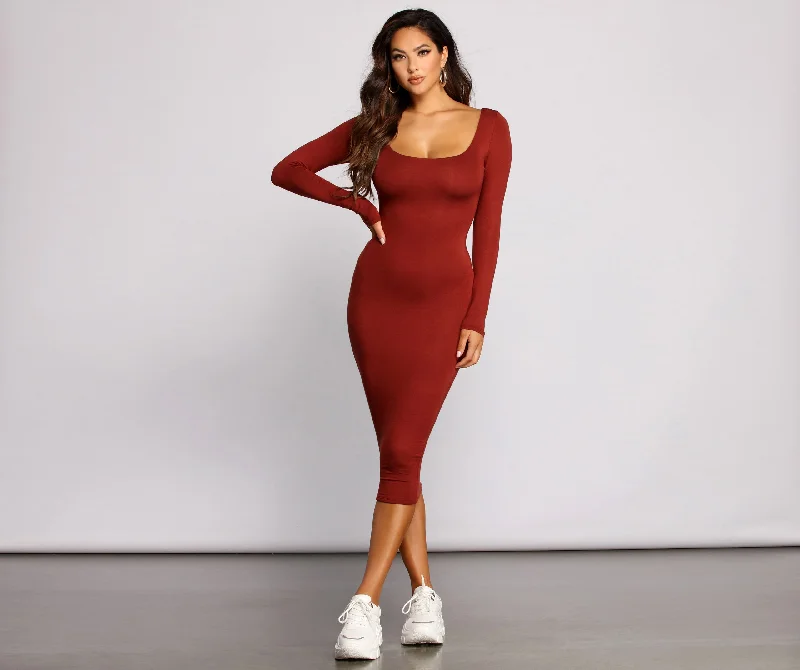 Lovin' Knit Basic Midi Dress Trendy A-Line Midi Dress