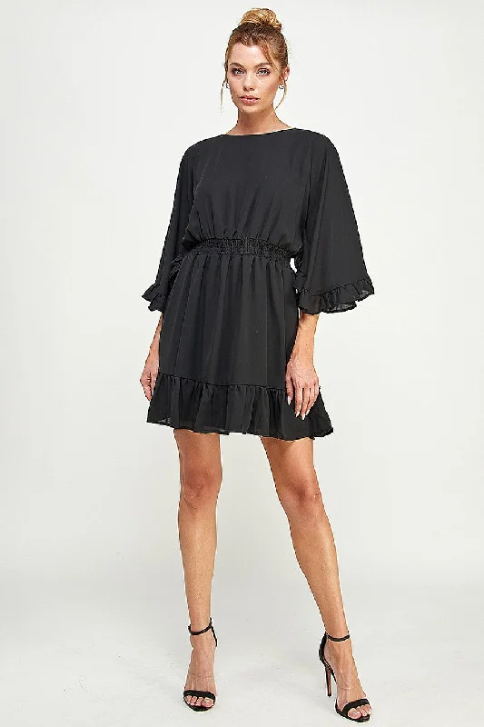 Short Ruffled Sleeve Mini Dress Chic Pleated Mini Dress