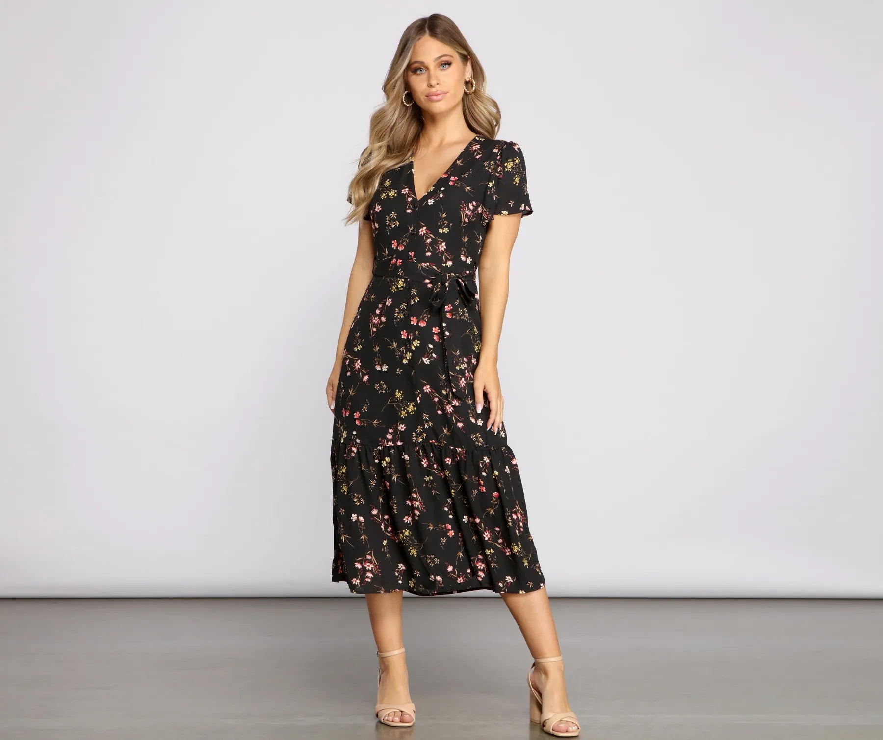 Sweet And Chic Ditsy Floral Midi Dress Cozy Wide Strap Midi Dress