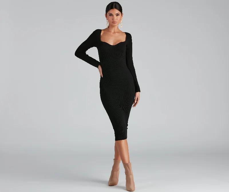 Sweetest Frame Long Sleeve Midi Dress Comfortable Knitwear Midi Dress