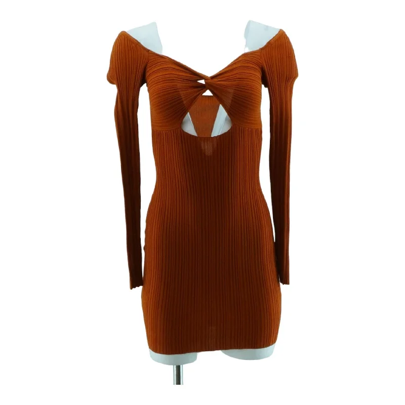 Brown Solid Mini Dress Comfortable Boho Mini Dress