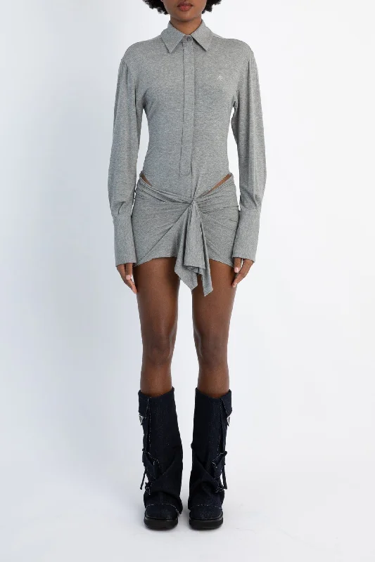 The Attico Mini Dress in Grey Trendy Crossover Mini Dress