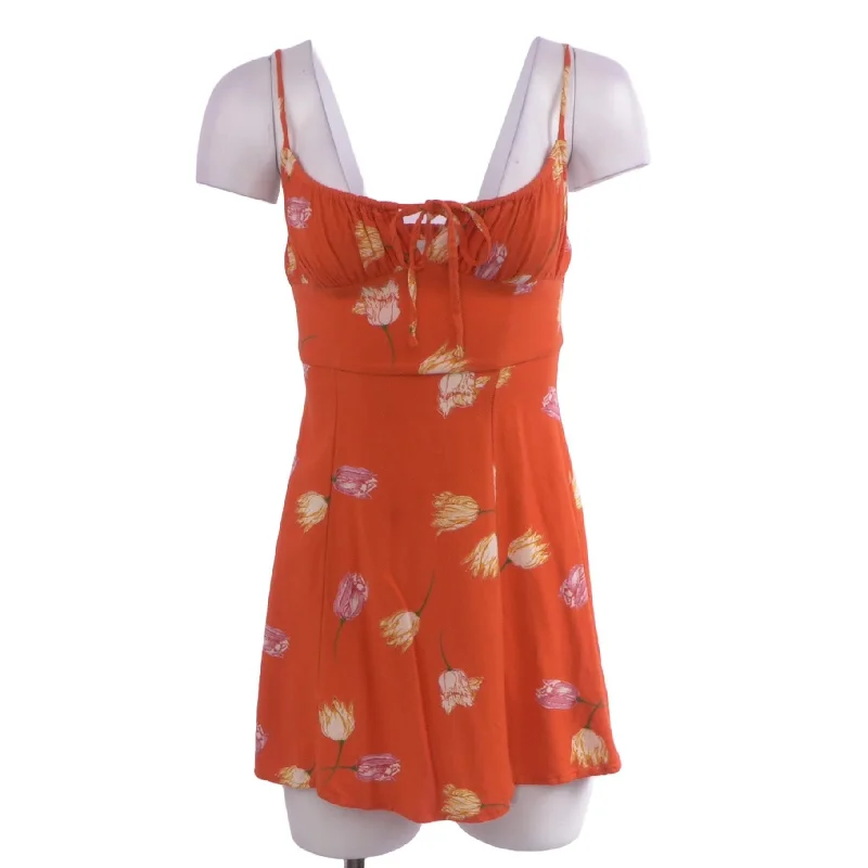 Orange Floral Mini Dress Fashionable Boho-Chic Mini Dress