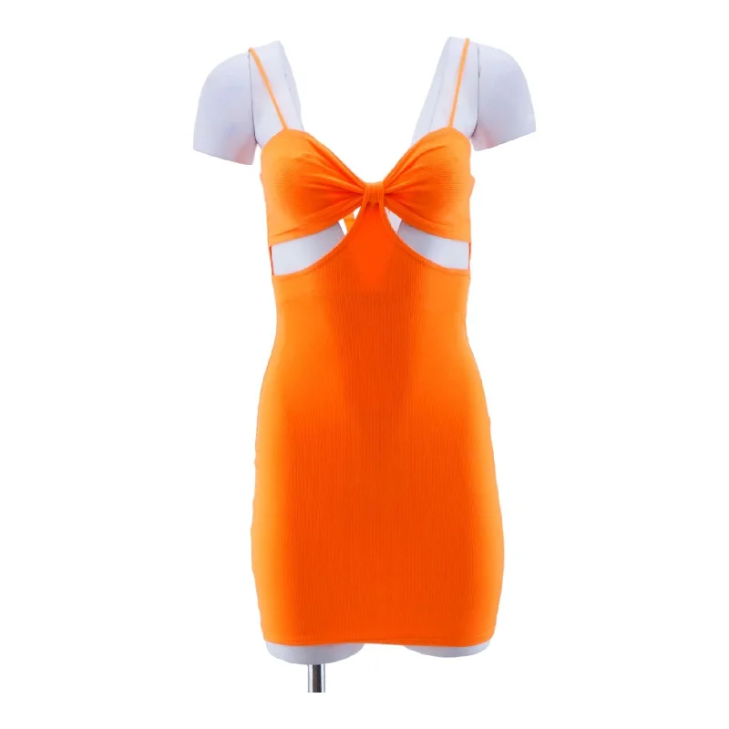 Orange Solid Mini Dress Fashionable Polka Dot Mini Dress