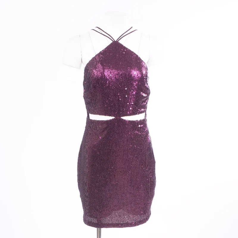 Purple Solid Mini Dress Elegant Off-Shoulder Dress Mini