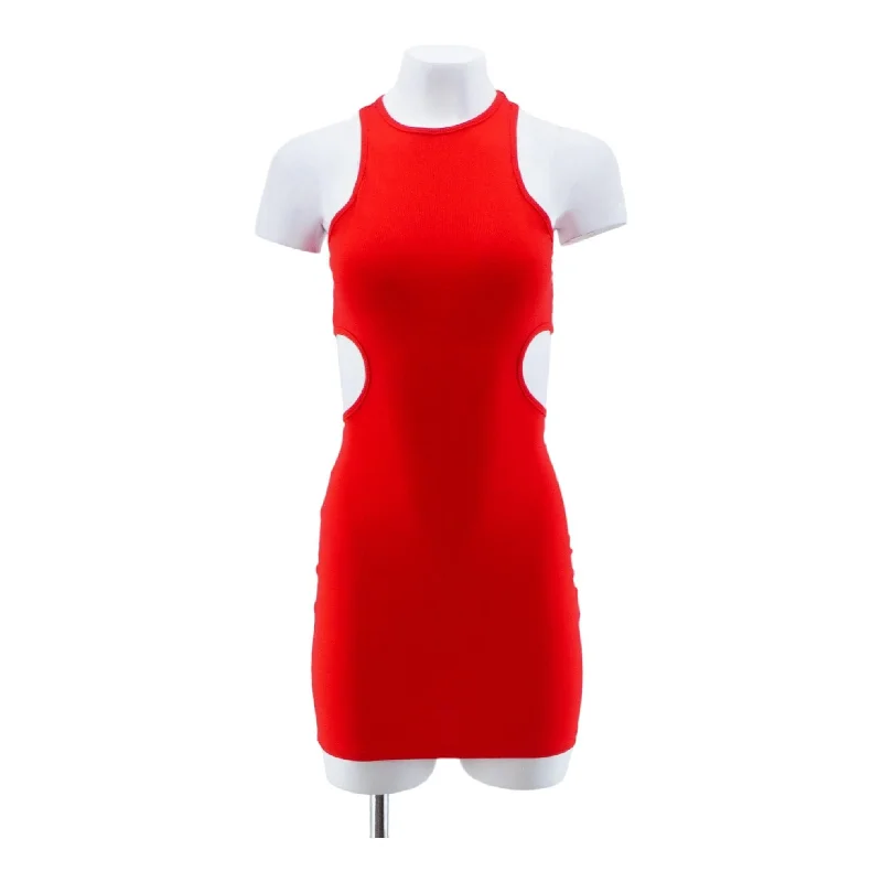 Red Solid Mini Dress Cozy Cotton Mini Dress