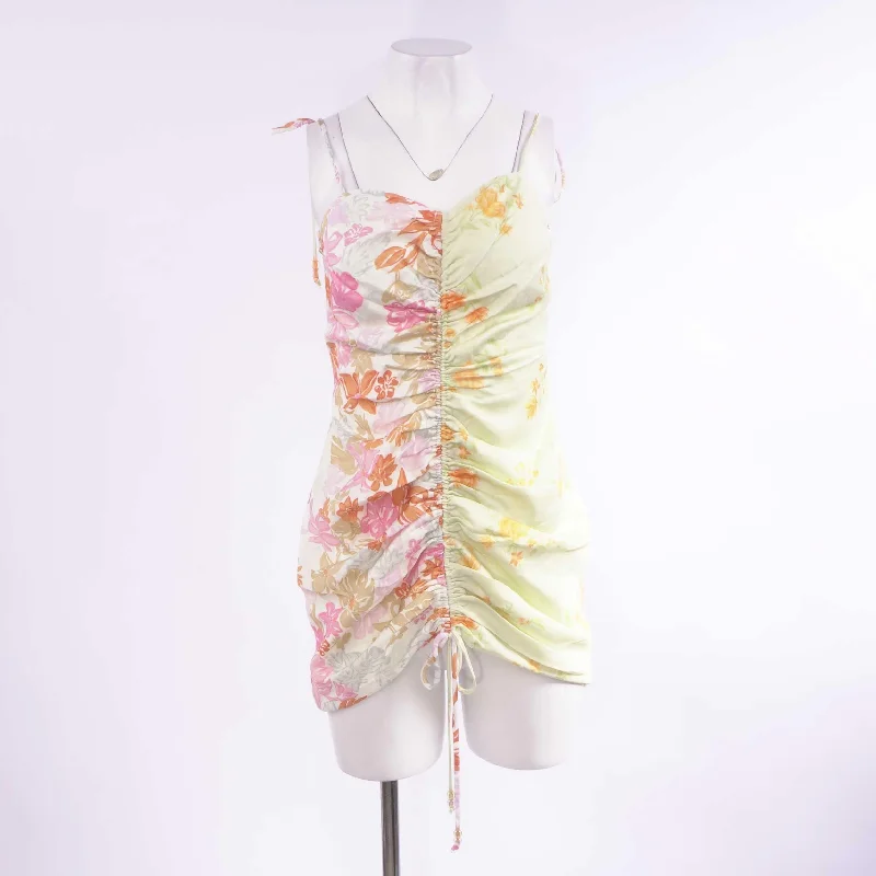 Yellow Floral Mini Dress Fashionable Mini Dress with Slits