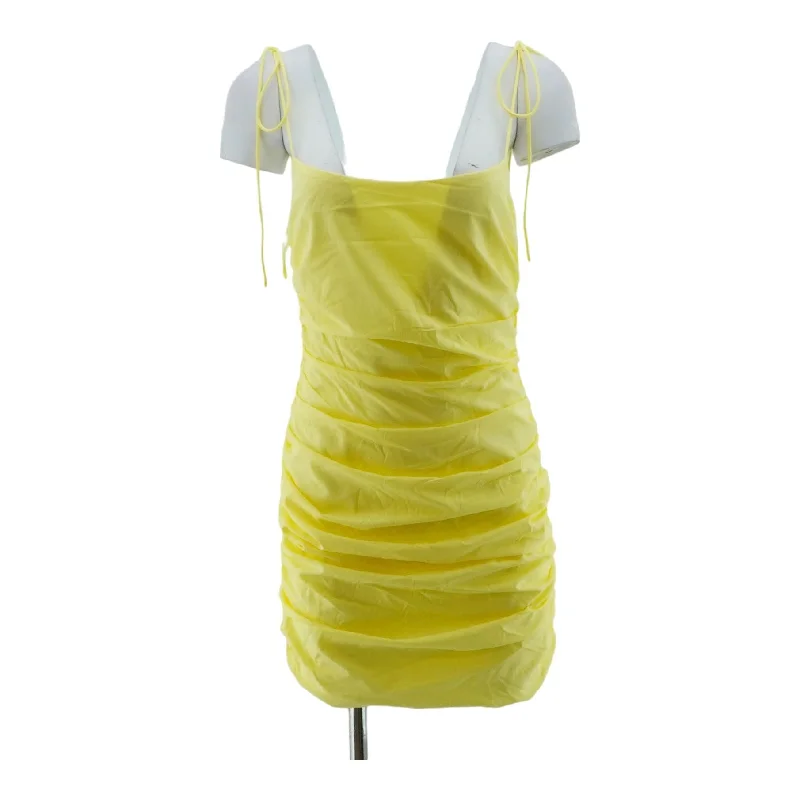 Yellow Solid Mini Dress Stylish Ruffle Mini Dress