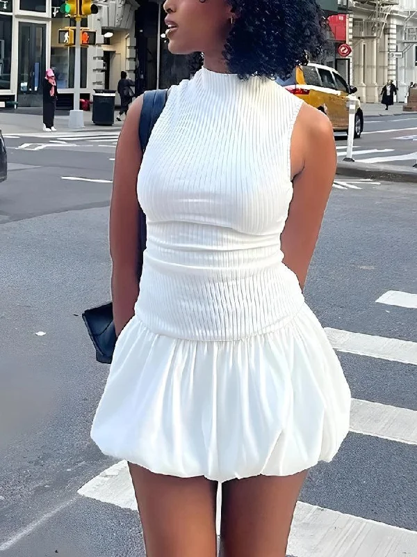 Backless Bubble Mini Dress Cozy Jersey Mini Dress