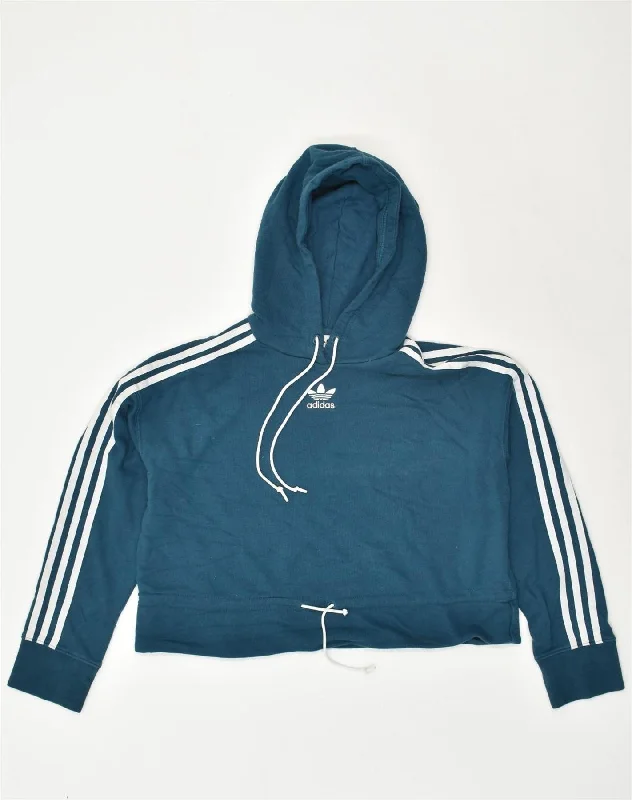 ADIDAS Womens Crop Hoodie Jumper UK 20 2XL Blue Cotton Hoodie with Full-Zip Functional Layering