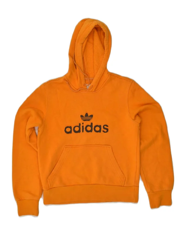 ADIDAS Womens Graphic Hoodie Jumper UK 10 Small  Yellow Cotton Hoodie with High-Low Hem Asymmetrical Trendy