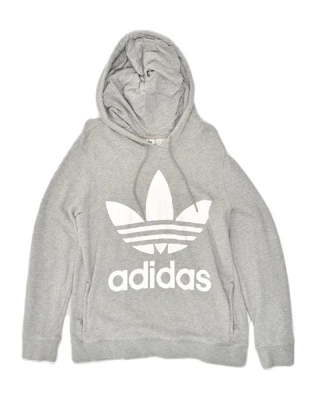 ADIDAS Womens Graphic Hoodie Jumper UK 16 Large  Grey Cotton Hoodie with Fur Luxurious Winter