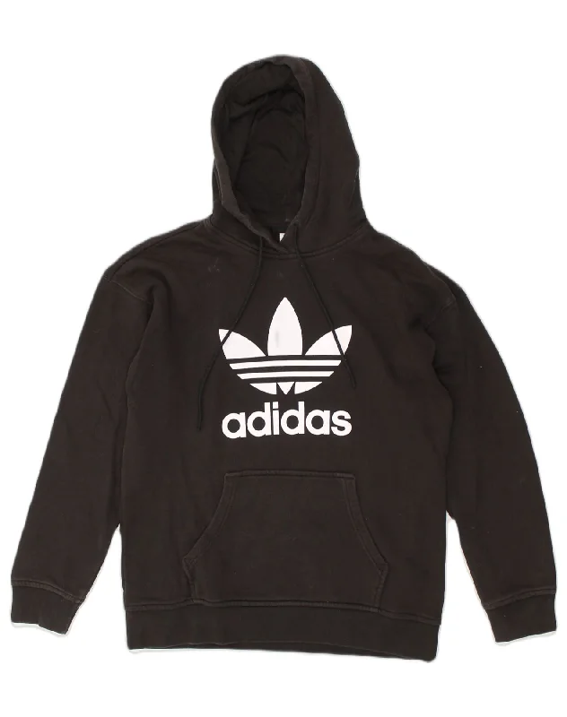 ADIDAS Womens Graphic Hoodie Jumper UK 8 Small Black Cotton Hoodie with Belted Waist Structured Tailored