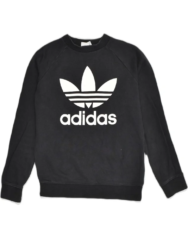 ADIDAS Womens Graphic Sweatshirt Jumper UK 8 Small  Black Hoodie with Hem Embroidery Detailed Premium